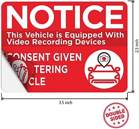 Известување Возилото Е Опремено Со Уреди За Снимање Видео Согласност Со Внесување Налепници За Автомобили - 7 Пакување Двострани 3.5 x2,