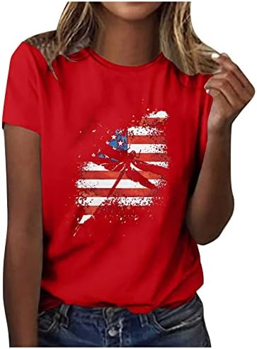 Womenенски маички на 4 -ти јули starsвезди со шарени печатени кошули Ден на независност на ден топ 2023 година летни кратки