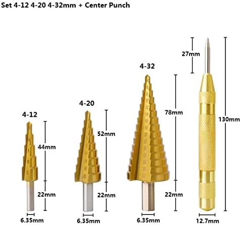 Gande Step Drill Bit 3PCS 4-12/20/32mm Автоматски удар од дрво метал дупчење алатка за дупчење бит 1SET 1SET 1SET
