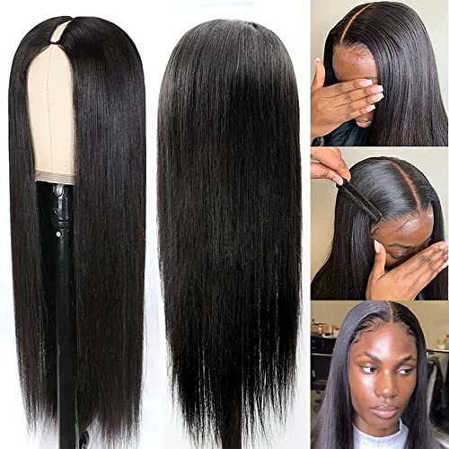 Legendhair 10A Straight V Part Wigs Human Hair Brazilian Virgin Straight Wigs for Black Women Перики Без Лепак Човечка Коса V Облик Машина Направени Перики Без Лепак Целосна Глава Клип Во Половина П?