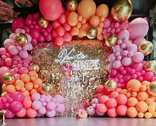 Enanal Hot Hot Pink Porn Pornge Balloon Grand Arch Kit, 158 парчиња розови портокалови и хромирани метални златни балони за роденденски