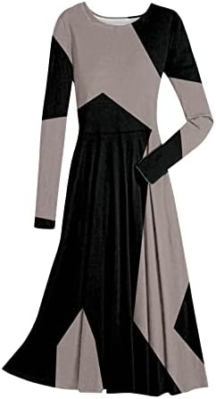 Нокмопо Долги Фустани За Жени Формална Мода Секојдневен Печатен Пуловер Со Кружен Врат Фустан Со Долги Ракави