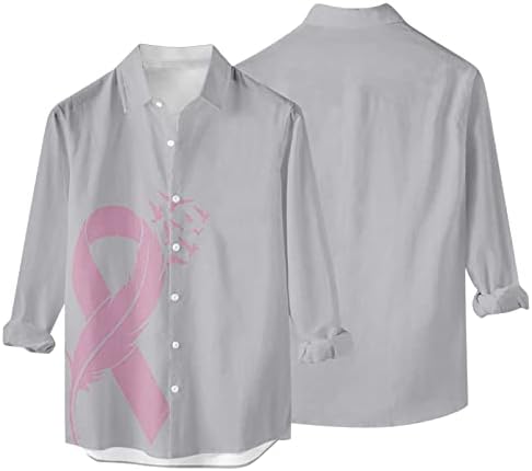 Кошули За Мажи Обични Копчиња Доење Ден Боја Лента Печатење Долги Ракави Превртување Кошула Блузи Блузи