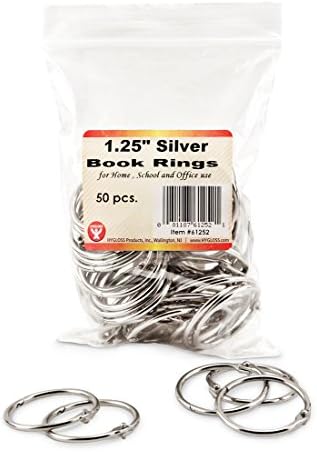 Hygloss 1,25 Книга за производи од сребрена 50-ПК 1-1/4 инчи прстени за врзивно врзување, 50 пакувања, 1 1