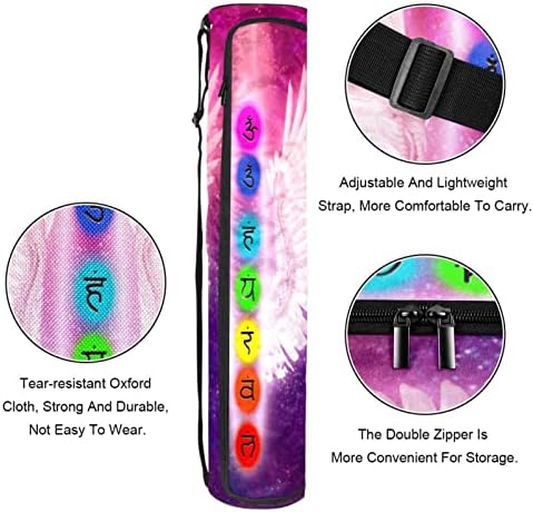 Чакрас и ангелски крилја јога матни торби со јога со целосна зип торба за жени мажи, вежбање јога мат носач со прилагодлива лента