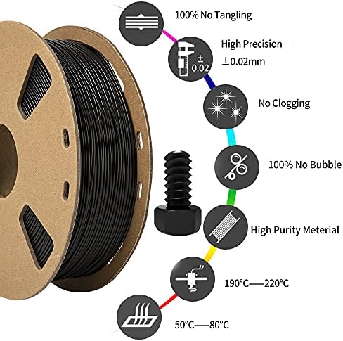 Филамент за печатач со мат PLA, TinMory PLA+ филамент 1,75 mm, 1 spool, нето тежина 1 кг, црна боја