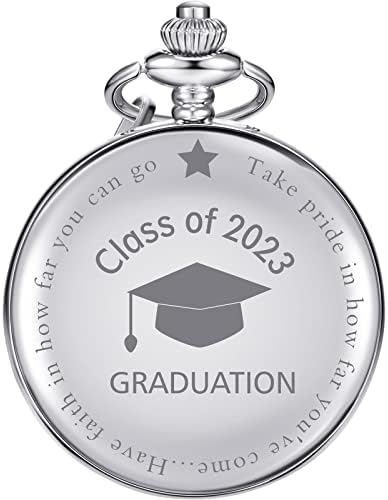 Дипломирање На Колеџ Подарок Врежан Џебен Часовник Персонализирана Класа од 2023 година Со Кутија За Складирање, Сребро