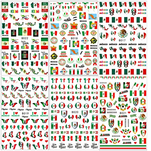 6 листови Мексиканско знаме на налепници за уметност на ноктите декорации 3Д само лепила за нокти уметнички декорации Мексико