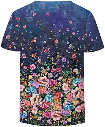 Tee жени лето есен 2023 година Краток ракав против вратот памучен графички печатење цветен бранч Топ маица за дами ni ni