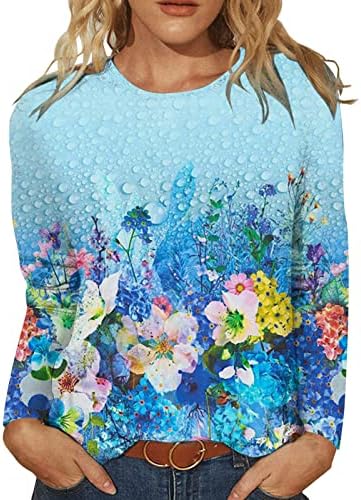 Женски цветни туники врвови на обична блуза против копчиња со долги ракави на вратот до маици облечени џемпери за жени