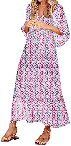 Женски Секојдневни Фустани Летен Цветен Боемски Фустан Врвка За Влечење В Долг Фустан Со Половина Ракав Лабав Фустан За Жени