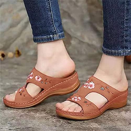 Lausiuoe сандали жени облечени летни клинови ортопедски сандали со слајдови удобни обични меки чевли за одење со лак поддршка