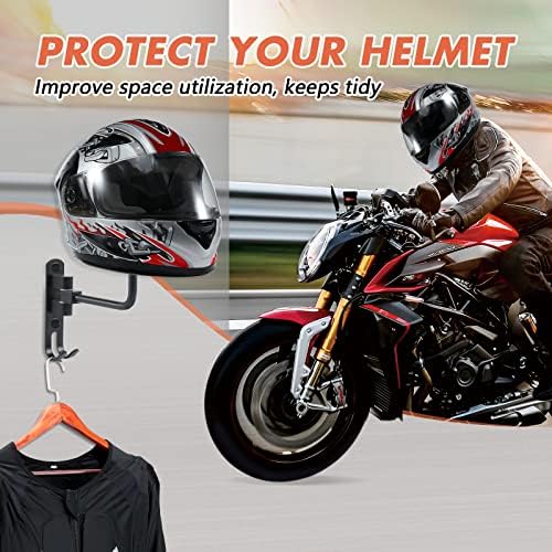 Решетка за шлемови на мотоцикл, држач за држачи на кацига за шлемот 180 ° ротација со 2 куки за закачалка за моторцикли за моторцикли