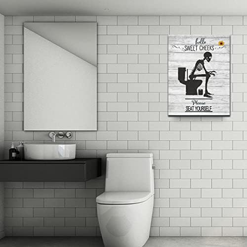 Смешна бања wallидна уметност скелет череп бања wallид декор готски скелет на тоалети слики фарма куќа бања знак за бања, ве молиме седнете платно сликање печатени уме?