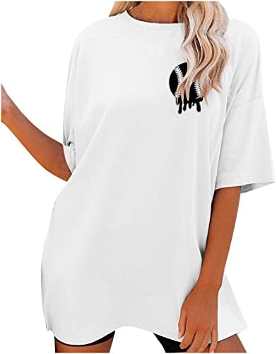 Tunuskat Преголеми кошули за жени бејзбол мама графички маички летни обични спортски салата маички печатени лабава симпатична голема