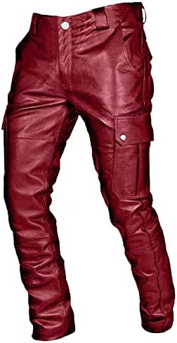 Менс Steampunk истегни кожни велосипедисти панталони ретро металик мотоцикл тенок фит пи -панталони за тексас