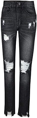 Jeanан панталони женски истегнати жени со високи половини искинаа фармерки широки нозе, лаги фармерки, трендовски гроздобер тексас панталони