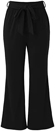 Широки панталони за нозе за жени обични цврсти панталони со џебови лесни високи половини прилагодливи врзани јазли лабави панталони