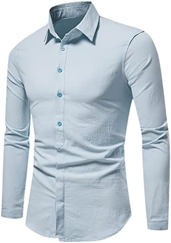 Машки деловни долги кошули со цврста боја на цврста боја, надолу со плакета, обичен тенок фит долга ракав Турнаунд, горната кошула