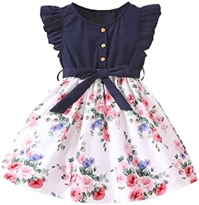 Veoay девојки обичен фустан мало девојче лето цветно здолниште со лак, симпатична облека без ракави, 1-8y
