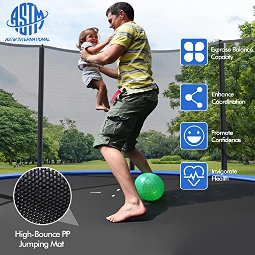 Goplus trampoline 8ft 10ft 12ft 14ft 15ft 16ft 16ft, ASTM одобрено водоотпорно водоотпорно рекреативно рекреативни брануваа за отскокнување w/ net за куќиште, скала за деца во задниот двор ка