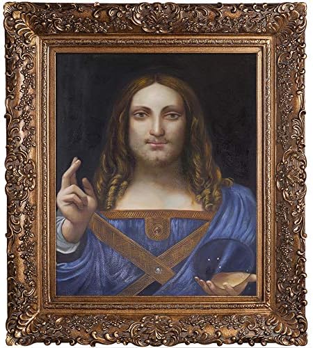 La Pastiche LDV7275-FR-256G20X24 Salvator Mundi со репродукција на рачно обоено масло од злато, 33,5 x 29,5, мулти