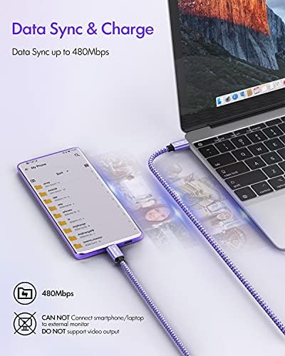 Виолетова USB C ДО USB C Кабел [3ft, 2-Пакет], Jalixi 60w Тип Ц До Тип Ц Кабел За Полнач За Брзо Полнење Кабел За Samsung Galaxy S23 S22 S21