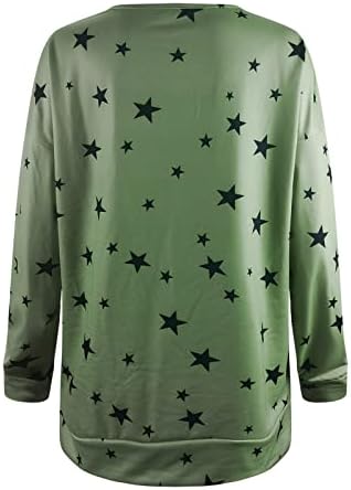 Кошули за вежбање на жени мода лабава тркалезна врата starвезда печати долг ракав патент пуловер џемпер маици