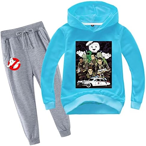 Waroost Мало/Големо момче девојче Ghostbusters Hooded Sweatshirt Hoodie & Sweatpants Suit, 2 парчиња облека за облека за мали