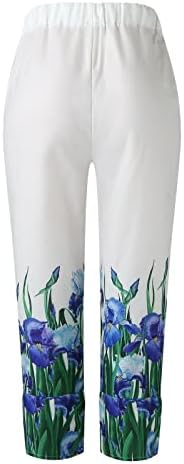 Capенски широки нозе во Гуфесф, женски летни исечени памучни постелнини каприс панталони панталони со глуждови со џебови