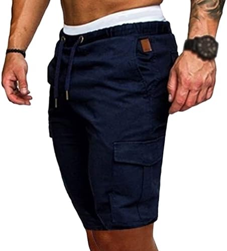Машка еластична половината мулти џебови шорцеви лесни воени товарни панталони за кратки панталони за опуштено вклопување армија