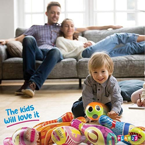 Play22 Детска куглана сет со торба за носење - шарен 12 парчиња играчки куглање сет - цврст сет на мека пена - вклучува 10 пинови