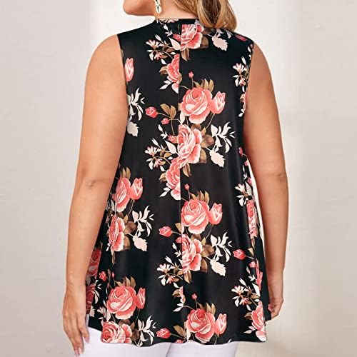 Основна кошула од камизола за женски без ракави длабоки V вратот од цветна графичка графичка преголема блузи, елегантни дами