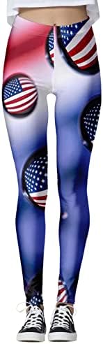 4 -ти јули со високи хеланки на половината за жени со знаме на САД, кои трчаат со јога хеланки Ултра мека четкана еластична атлетска спортска панталони