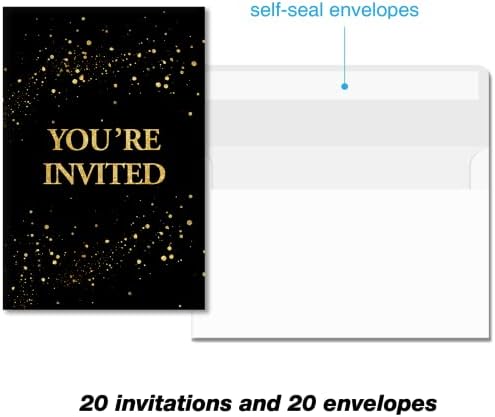 SOICEU вистинска златна фолија shhh Тоа е изненадување покани за роденденска забава со коверти сет од 20 црни златни сјајни изненадувања на