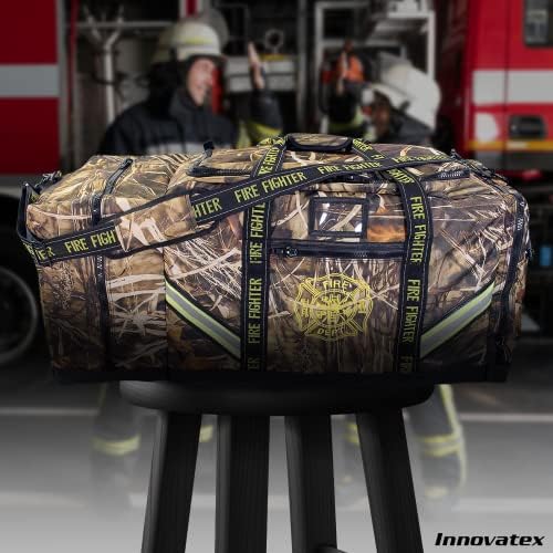 Innovatex 3xl пожарникарска торба за дафли, големи џебови за складирање за опрема за од turnив на пожарникарот, опрема за пожарникари, маска SCBA, нараквици, шлем, скокови и оп