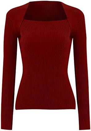 Женски џемпери топло тенки плетени долги ракави со врвови основни удобни едноставни кошули за фустани за жени