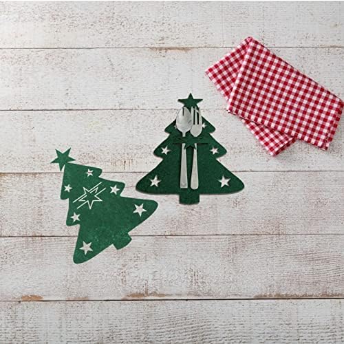 Торби за прибор за јадење за новогодишна Елка: 4 парчиња Зелени Држачи За Рамни Садови Во Форма На Новогодишна Елка Џебови За Празнични Садови