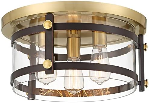 Френклин железо работи Дејвис Модерни индустриски тавански светло светло-плак-монтажа 15 1/2 Широка златна бронза 3-светло предводена од 3-светлоста предводена од чи?