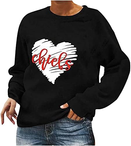 Ga weihua жени црна долга ракав џемпер екипаж пулвер симпатична срцева буква печати пулвер врвови трендовски џемпери кошули