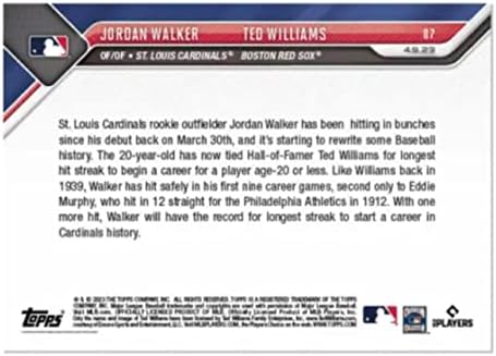2023 Топс сега Jordanордан Вокер и Тед Вилијамс #87 -RC дебитант 20-годишен врски ја врзува салата-на-фамер за хит-лента за да започне со кариера во МЛБ-4/9/23-картичка за тргува