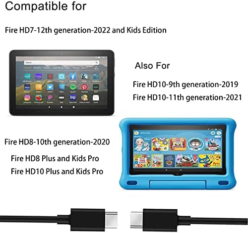 6,5ft USB C полнач за нов Fire HD 7-12th Gen/Fire HD 8-10th Gen/Fire HD 10-9th 11-ти генерал и Fire HD7 8 10Plus, Детско издание,