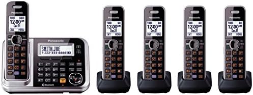 Panasonic KX -TG7875S Link2Cell Bluetooth безжичен телефон со засилено намалување на бучавата и машина за дигитално одговарање - 5 слушалки, црно/сребро