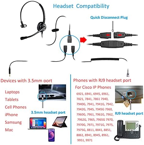 Телефонска слушалка Mairdi со Jackек RJ9 & 3,5 mm конектор за фиксни десфонски мобилен телефон компјутер лаптоп, канцелариски слушалки со микрофон за центар за повици, работ