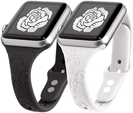 2 пакувања тенок опсег компатибилен со Apple Watch Band Flower Clowed Wraved 38mm 40mm 41mm 42mm 44mm 45mm за жени, тенок тесен мек силиконски