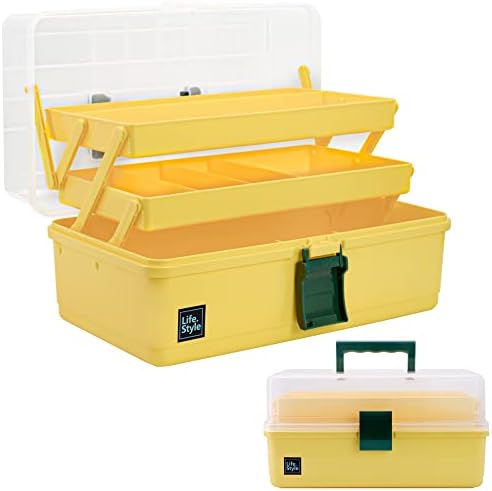 Кутија за складирање на организатор на уметнички занаети од 13 инчи со 3 слоја, мултифункционална кутија за пластични алатки со рачка за