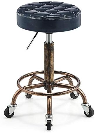 Столче за фигура на седло со тркала ， студио столче со сино PU синтетичко кожа седиште ， прилагодлива висина 48-58 см ， Поддржана тежина