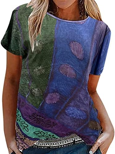 Лесни кошули за жени, плус големина Краток ракав 3Д печатен o врат врвови маички блуза со цврста маица со цврста маица