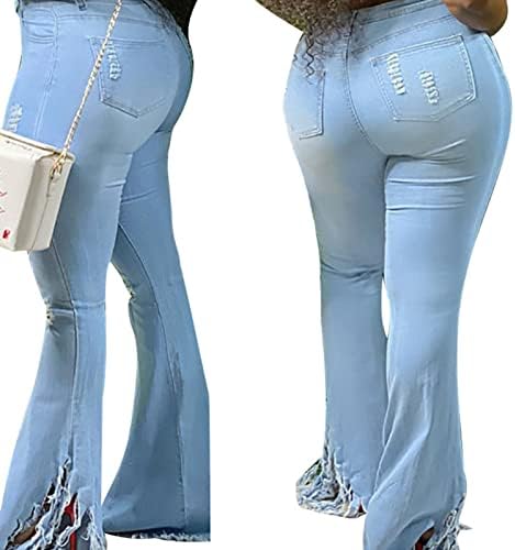Слаби Искинати Фармерки Од Дното На Ѕвончето За Жени Класични Фармерки Со Висок Струк Уништени Одблесокот Потресени Сурови Полите Тексас Панталони