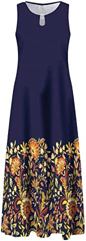 Пролетна Мода За Жени 2023 Година, Женско Секојдневно Печатење Голем Фустан Со Полите Со Тркалезен Врат Долг Фустан Без Ракави